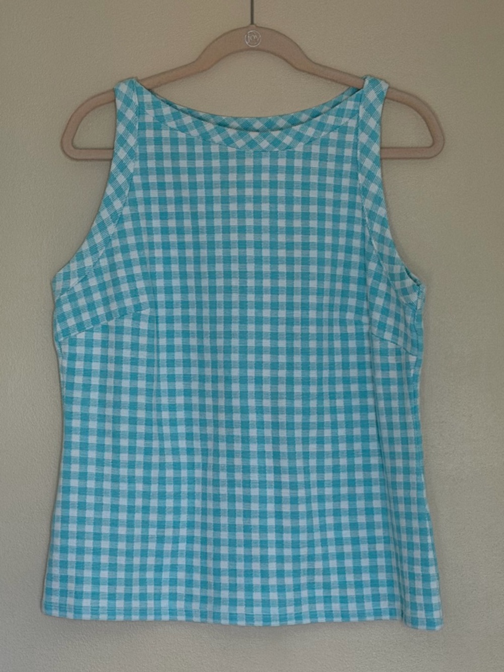 Ann Taylor Aqua and White Gingham Sleeveless Tank